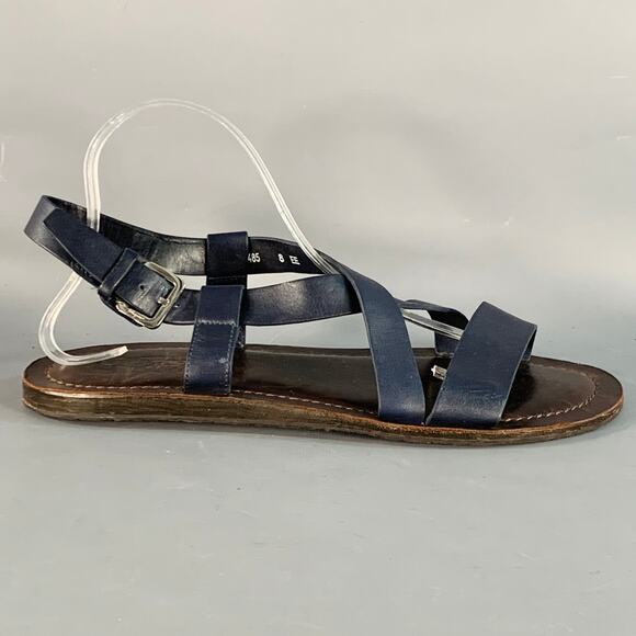 SALVATORE FERRAGAMO Size 8 Navy Brown Leather Strappy Sandals main image 5